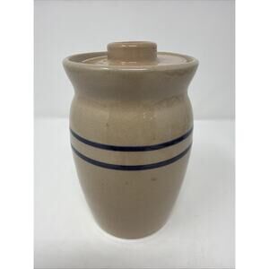 Vintage Stoneware Pottery Child's Butter Churn Crock with Two Blue Stripes